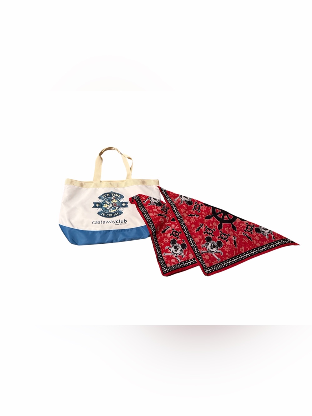 Disney Castaway Club  Beach Tote with 2 Mickey Pirate Bandanas